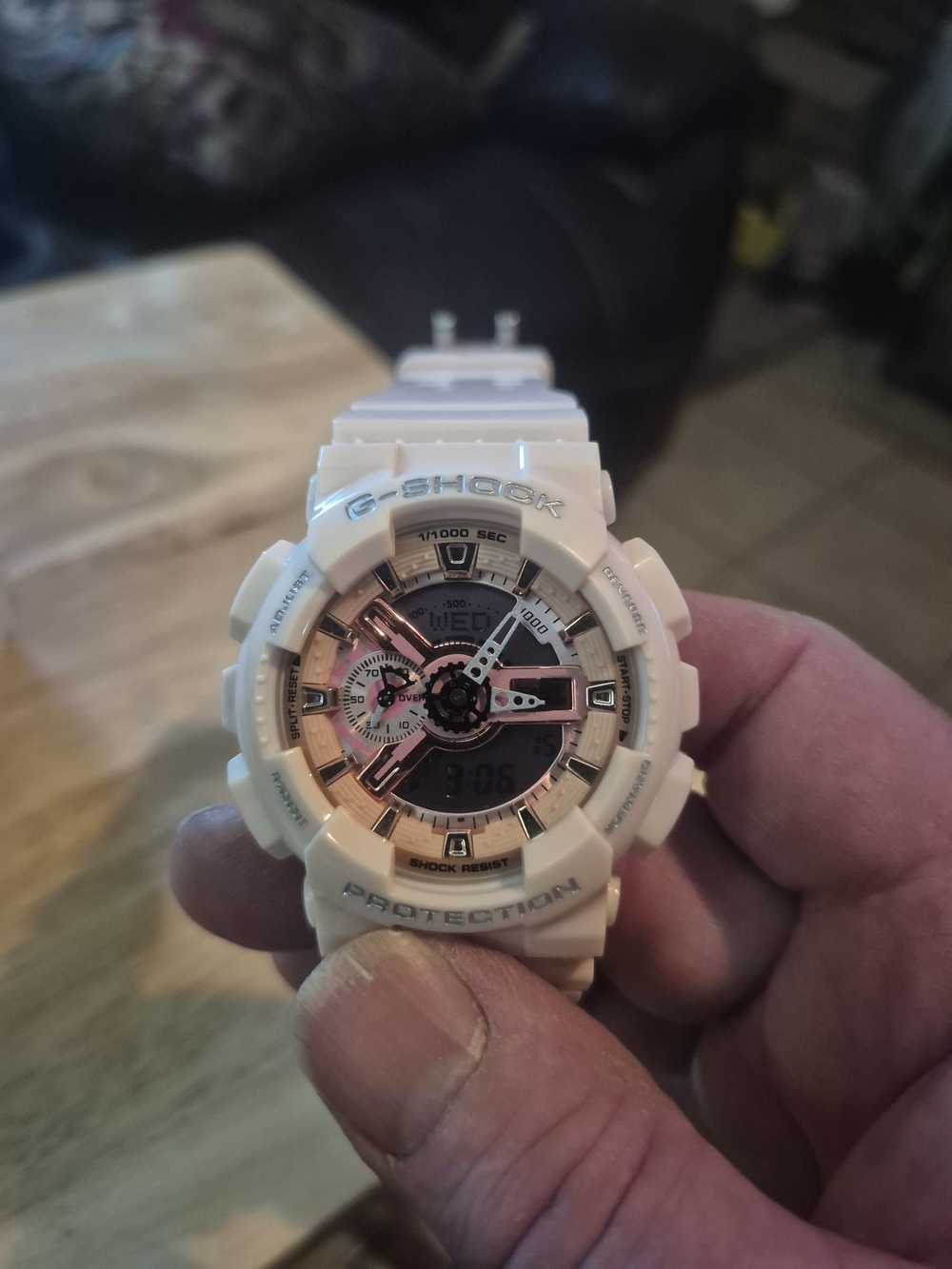 G-SHOCK White and Rose Gold Sport Watch - Durable Digital-Analog Wearable